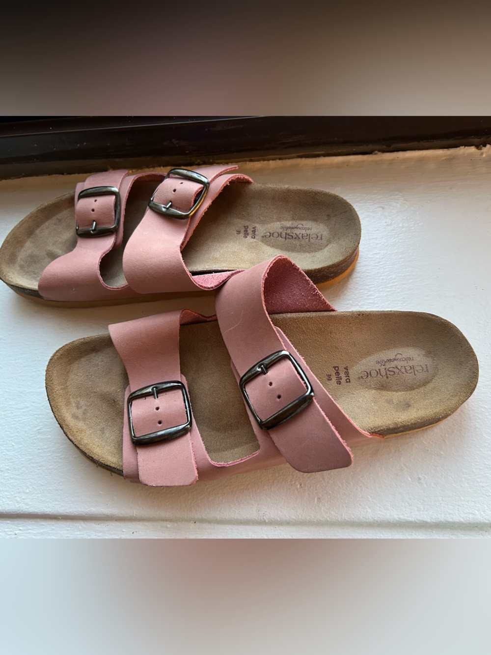 Relaxshoe Pink Double Buckle Slide Sandals Size 39